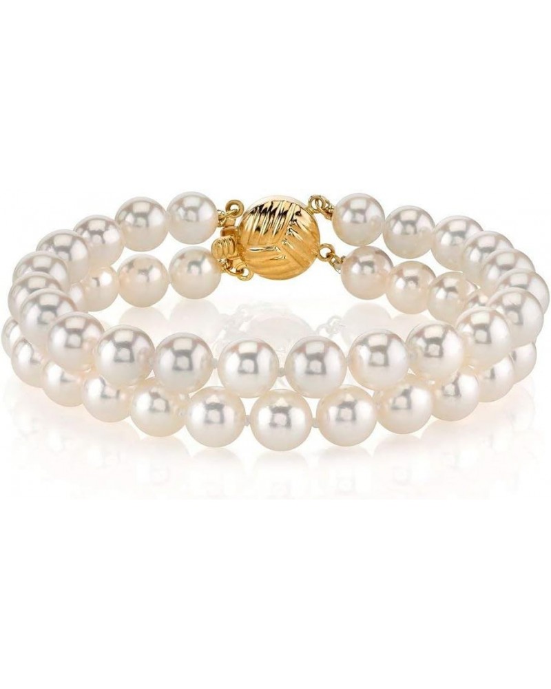 14K Gold Round White Double Japanese Akoya Saltwater Cultured Pearl Bracelet for Women 9.0 Inches 6-6.5mm $193.28 Bracelets