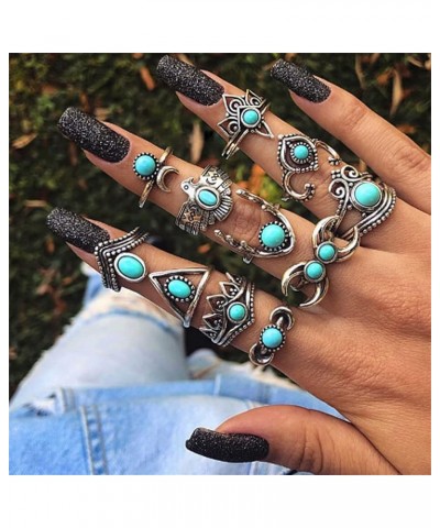 20 Pcs Vintage Western Turquoise Rings Set for Women Bohemian Stackable Gemstone Ring Turquoise Retro Stone Crystal Joint Knu...