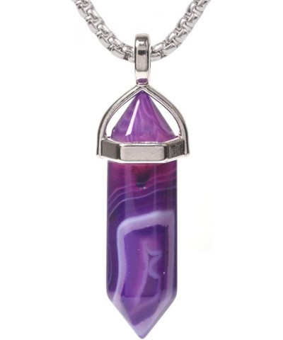 Hexagonal Pointed Reiki Chakra Pendant Stainless Steel Chain Necklace 20" Iron Gift Box Dyed Purple Brazilian Agate $6.47 Nec...