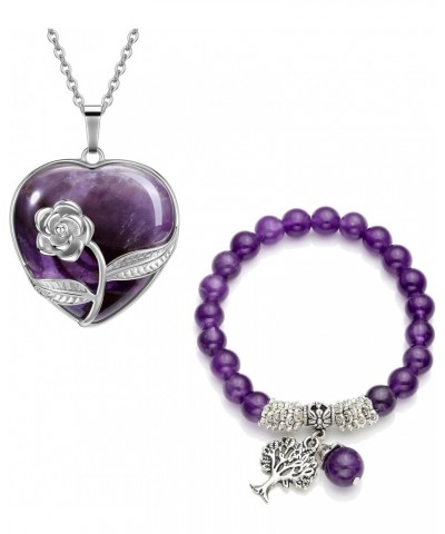 Amethyst Tree of Life Bracelet and Amethyst Crystal Heart Pendant Necklace $14.99 Necklaces