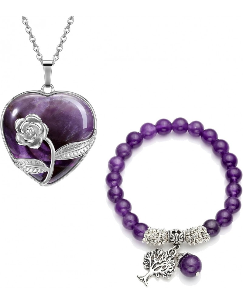 Amethyst Tree of Life Bracelet and Amethyst Crystal Heart Pendant Necklace $14.99 Necklaces