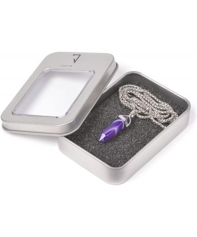 Hexagonal Pointed Reiki Chakra Pendant Stainless Steel Chain Necklace 20" Iron Gift Box Dyed Purple Brazilian Agate $6.47 Nec...