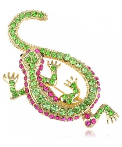 Synthetic Peridot Synthetic Fuchsia Pink Crystal Rhinestone Golden Lizard Gecko Reptile Pin Brooch $11.99 Brooches & Pins