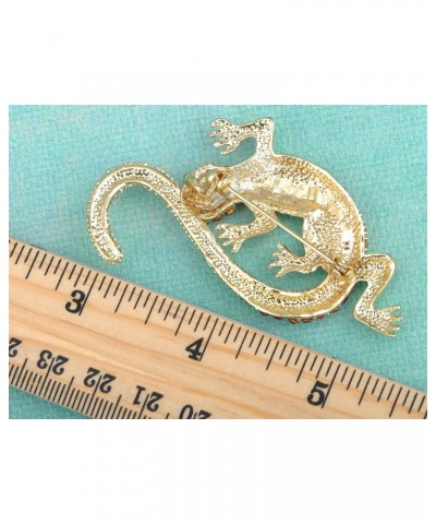 Synthetic Peridot Synthetic Fuchsia Pink Crystal Rhinestone Golden Lizard Gecko Reptile Pin Brooch $11.99 Brooches & Pins