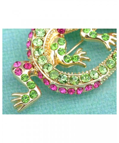 Synthetic Peridot Synthetic Fuchsia Pink Crystal Rhinestone Golden Lizard Gecko Reptile Pin Brooch $11.99 Brooches & Pins