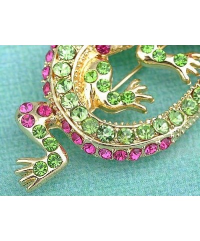 Synthetic Peridot Synthetic Fuchsia Pink Crystal Rhinestone Golden Lizard Gecko Reptile Pin Brooch $11.99 Brooches & Pins