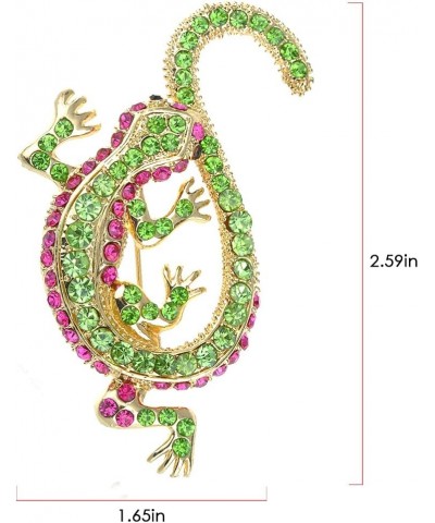 Synthetic Peridot Synthetic Fuchsia Pink Crystal Rhinestone Golden Lizard Gecko Reptile Pin Brooch $11.99 Brooches & Pins