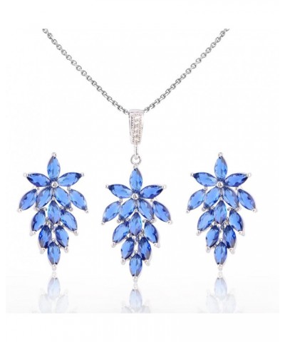 Cubic Zirconia Cluster Jewelry Set - Women's Fashion Sterling Silver Marquise Crystal CZ Rhinestone Birthstone Floral Leaf Br...