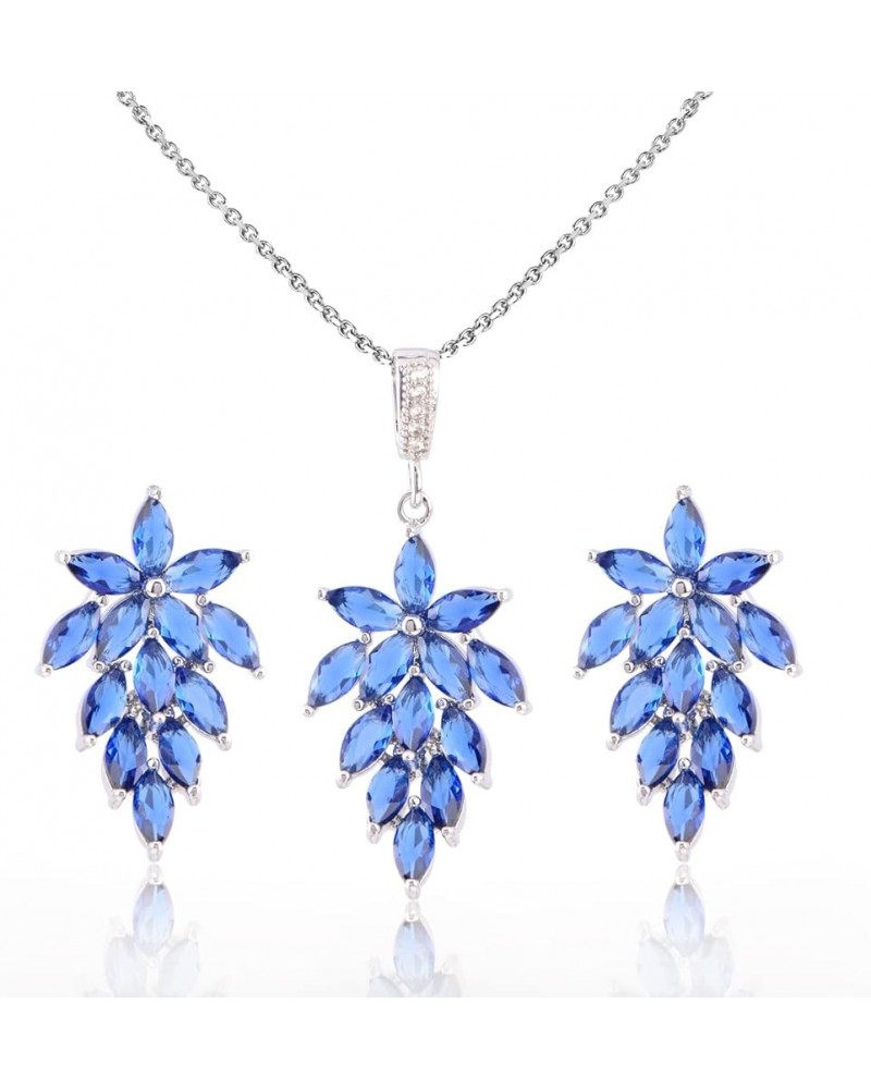 Cubic Zirconia Cluster Jewelry Set - Women's Fashion Sterling Silver Marquise Crystal CZ Rhinestone Birthstone Floral Leaf Br...