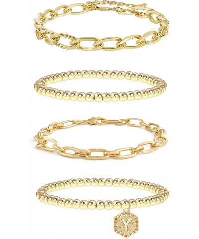 Gold Plated Bracelets For Women Gold Initial Bracelets Stackable Bead Bracelet Set Layered Gold Chain Bangles Cute Bracelets ...