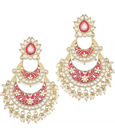 Aheli Beautiful Wedding Faux Kundan Studded Enamel Chandbali Earrings with Beaded Tassels Indian Ethnic Traditional Fashion J...