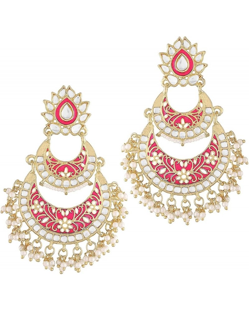 Aheli Beautiful Wedding Faux Kundan Studded Enamel Chandbali Earrings with Beaded Tassels Indian Ethnic Traditional Fashion J...