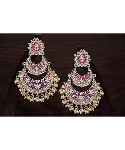 Aheli Beautiful Wedding Faux Kundan Studded Enamel Chandbali Earrings with Beaded Tassels Indian Ethnic Traditional Fashion J...