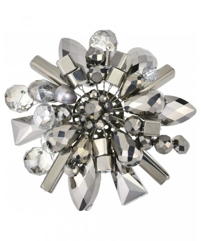 Modern Gray Floral Cluster of Sparkling Crystal Cultured Freshwater Pearls Metallic Beads Pin or Brooch $15.54 Brooches & Pins