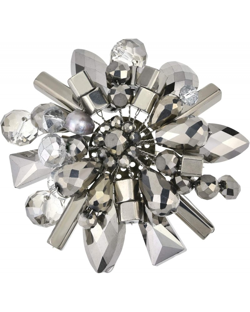 Modern Gray Floral Cluster of Sparkling Crystal Cultured Freshwater Pearls Metallic Beads Pin or Brooch $15.54 Brooches & Pins