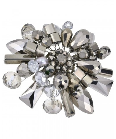 Modern Gray Floral Cluster of Sparkling Crystal Cultured Freshwater Pearls Metallic Beads Pin or Brooch $15.54 Brooches & Pins