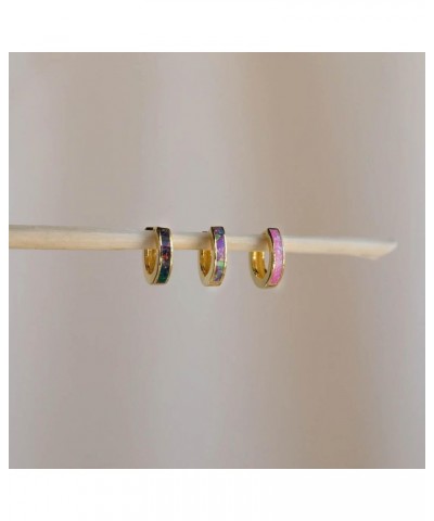 Pastel Bold Vibrant Opal Inlay Huggies Mini Sterling Silver 18k Gold Hoop Earrings for Women Gift for Her BLCK Yellow Gold $1...