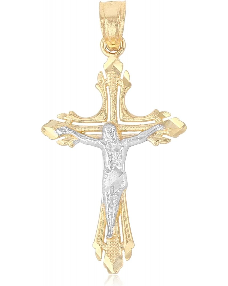 14K Gold Religious Jesus Christ Crucifix Cross Pendant For Necklace or Chain in Two Tone | Small Size Charm $43.43 Necklaces