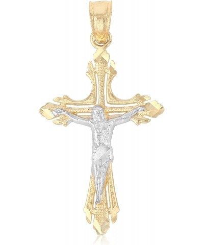 14K Gold Religious Jesus Christ Crucifix Cross Pendant For Necklace or Chain in Two Tone | Small Size Charm $43.43 Necklaces