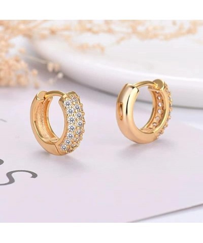 14K Gold Plated Sterling Silver Post Diamond Studded Huggie Earrings,Rose Gold Plated Small Cubic Zirconia Chunky Hoop Earrin...