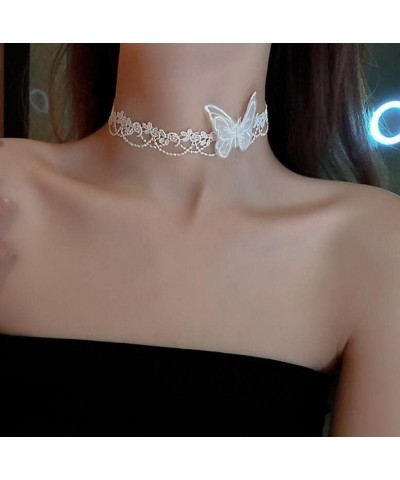 White Gothic Lace Butterfly Chain Collar Necklace Lace Pattern Choker Necklace Elegant Pure Beautiful Bride Wedding Accessori...