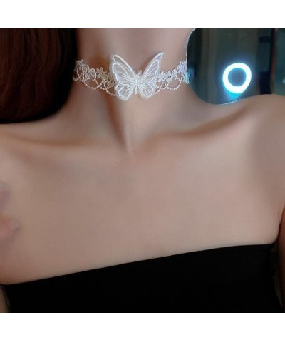 White Gothic Lace Butterfly Chain Collar Necklace Lace Pattern Choker Necklace Elegant Pure Beautiful Bride Wedding Accessori...