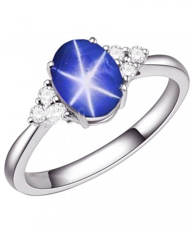 Star Sapphire Ring Blue Star Sapphire Ring 925 Sterling Silver Ring 6Rays Star Ring Lindy Wedding & Engagement Ring Bridal Ri...