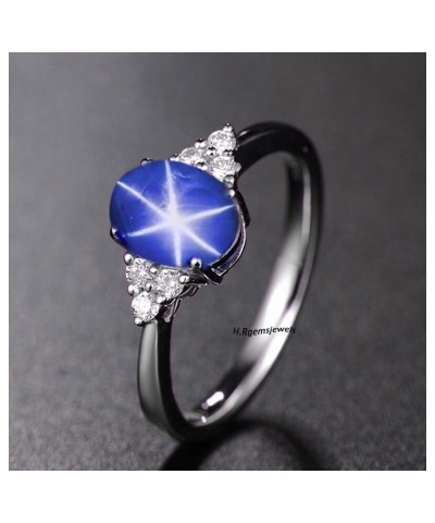 Star Sapphire Ring Blue Star Sapphire Ring 925 Sterling Silver Ring 6Rays Star Ring Lindy Wedding & Engagement Ring Bridal Ri...