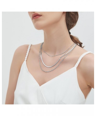 Herringbone Chain Layered Necklace,18K Gold/Silver Plated Snake Chain Long Choker Necklace Dainty Chain Necklaces for Women G...