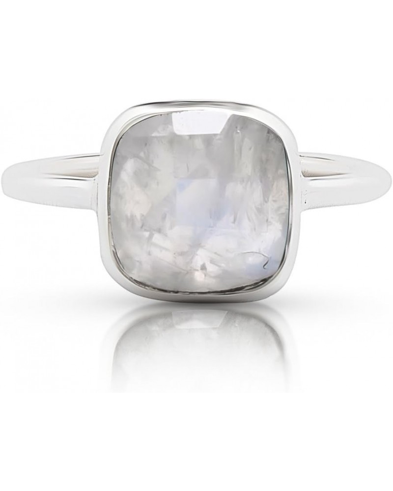 Square Moonstone - 925 Sterling Silver Ring - Delicate BOHO Chic Jewelry - Fashionable and Stylish for Girls and Women with V...