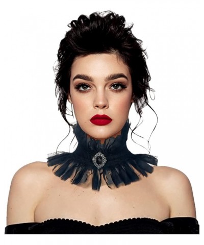 Gothic Neck Ruff Collar Victorian Ruffle Choker with Gem for Women Girls Halloween Costume Black-2 $12.38 Necklaces