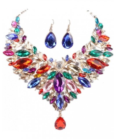 Fashion Women Bridal Costume Choker Statement Crystal Necklaces Earring Collar Boho Jewelry Sets Colorful $10.58 Jewelry Sets