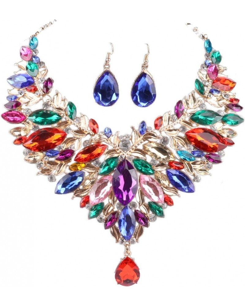 Fashion Women Bridal Costume Choker Statement Crystal Necklaces Earring Collar Boho Jewelry Sets Colorful $10.58 Jewelry Sets