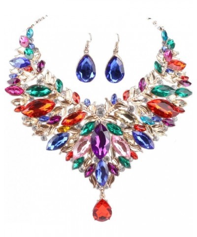 Fashion Women Bridal Costume Choker Statement Crystal Necklaces Earring Collar Boho Jewelry Sets Colorful $10.58 Jewelry Sets