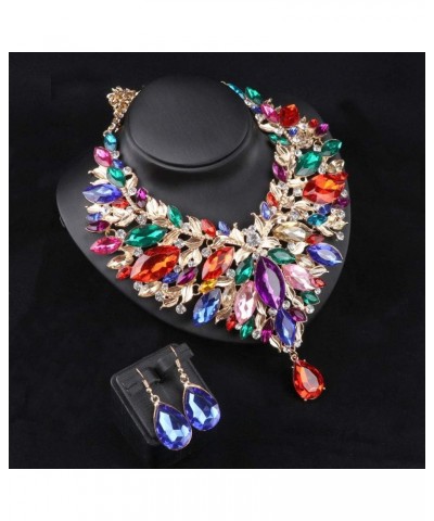 Fashion Women Bridal Costume Choker Statement Crystal Necklaces Earring Collar Boho Jewelry Sets Colorful $10.58 Jewelry Sets