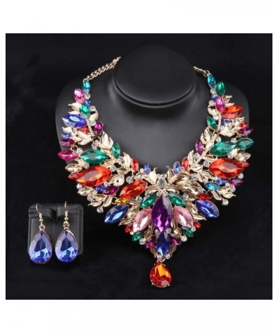 Fashion Women Bridal Costume Choker Statement Crystal Necklaces Earring Collar Boho Jewelry Sets Colorful $10.58 Jewelry Sets