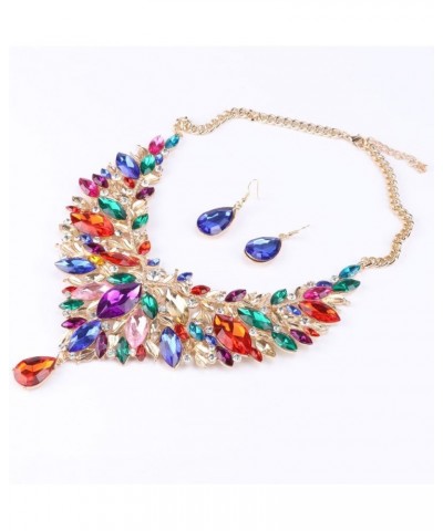 Fashion Women Bridal Costume Choker Statement Crystal Necklaces Earring Collar Boho Jewelry Sets Colorful $10.58 Jewelry Sets