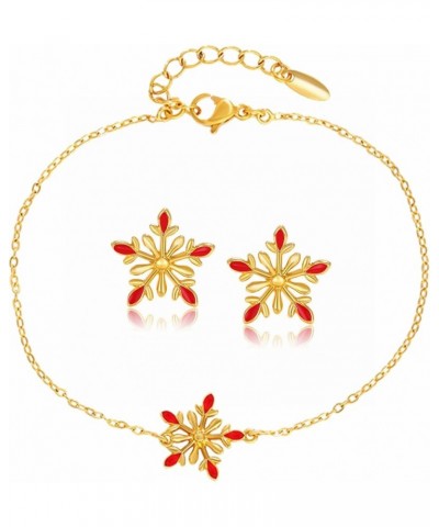 18K Gold Plated Snowflake Earrings Bracelet Jewelry Set for Women Girls,Adjustable Colorful Enamel Xmas Snowflake Bracelet & ...