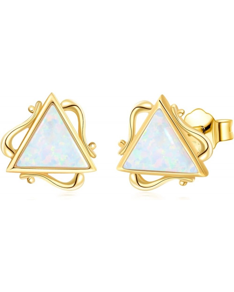 Opal Earrings 14k Solid Yellow Gold Opal Earrings Flower/Triangle/Star/Vintage Opal Stud Earrings Gold Earrings for Women Opa...