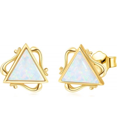 Opal Earrings 14k Solid Yellow Gold Opal Earrings Flower/Triangle/Star/Vintage Opal Stud Earrings Gold Earrings for Women Opa...