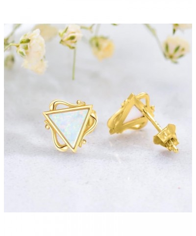 Opal Earrings 14k Solid Yellow Gold Opal Earrings Flower/Triangle/Star/Vintage Opal Stud Earrings Gold Earrings for Women Opa...