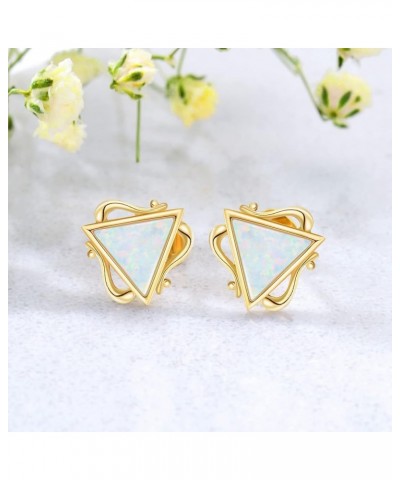 Opal Earrings 14k Solid Yellow Gold Opal Earrings Flower/Triangle/Star/Vintage Opal Stud Earrings Gold Earrings for Women Opa...