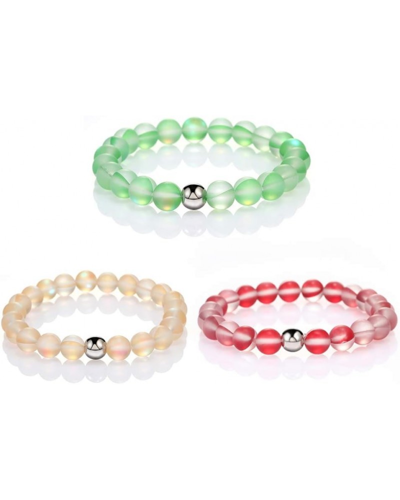 Mystic Mermaid Glass Beaded Stretch Bracelet Handmade 8mm Matte Beads Elastic Bracelet Wristband with Love Charm Beaded 3PCS ...