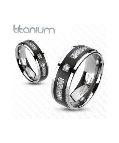 Her and His Black Cubic Zirconia Stainless Steel Wedding Engagement Ring and Titanium Band Set Women's Size 06 Men's Size 08 ...