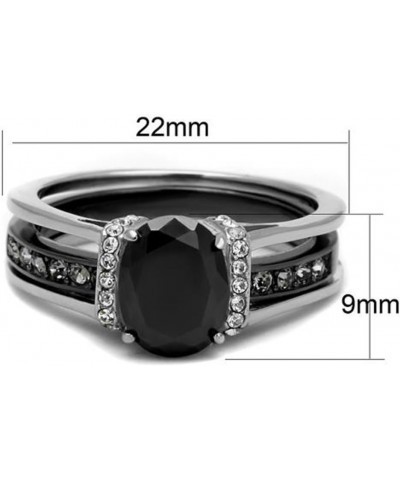 Her and His Black Cubic Zirconia Stainless Steel Wedding Engagement Ring and Titanium Band Set Women's Size 06 Men's Size 08 ...