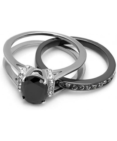 Her and His Black Cubic Zirconia Stainless Steel Wedding Engagement Ring and Titanium Band Set Women's Size 06 Men's Size 08 ...