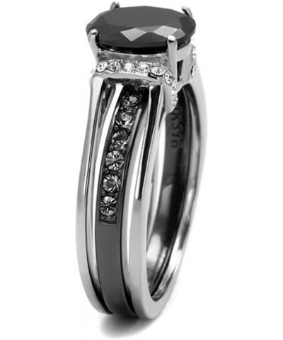 Her and His Black Cubic Zirconia Stainless Steel Wedding Engagement Ring and Titanium Band Set Women's Size 06 Men's Size 08 ...