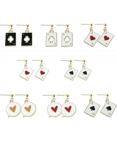 8 Pairs Unique Funny Gold Plated Hypoallergenic Poker Hearts and Spades A Ace Playing Cards Dangle Drop Stud Earrings For Wom...