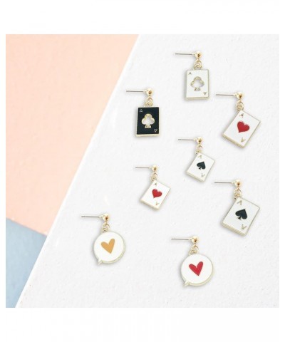 8 Pairs Unique Funny Gold Plated Hypoallergenic Poker Hearts and Spades A Ace Playing Cards Dangle Drop Stud Earrings For Wom...