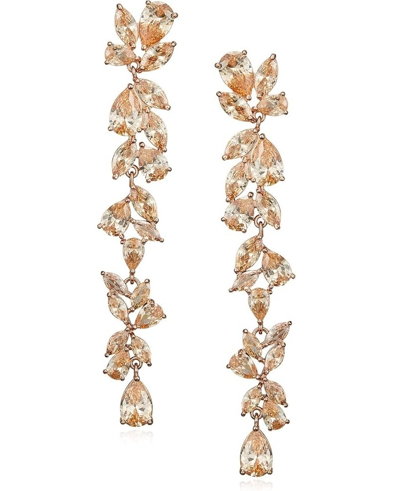 Cubic Zirconia Bridal Earrings for Women Brides, Crystal Chandelier Wedding Drop Earrings for Prom or Pageant 06.Champagne $1...